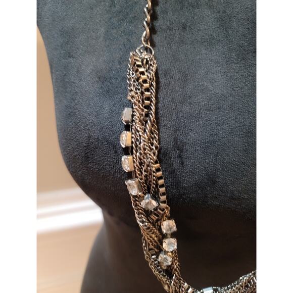 Women's Silver Tone Multi Layer Rhinestone Chain Necklace With Lobster Clasp - Picture 5 of 6